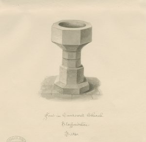 Czcionka w Caverswall Church: rysunek w sepii, 1840 autorstwa John Buckler
