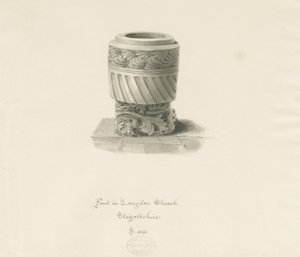 Czcionka w Longdon Church: rysunek w sepii autorstwa John Buckler