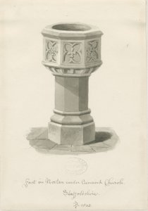 Czcionka w kościele Norton Canes: rysunek w kolorze sepii, 1843 autorstwa John Buckler