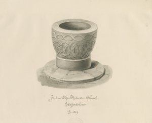 Czcionka w Pipe Ridware Church: rysunek w sepii autorstwa John Buckler