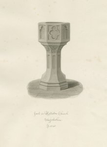 Czcionka w Rolleston Church: rysunek w sepii, 1848 autorstwa John Buckler