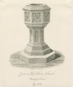 Czcionka w Trentham Church: rysunek w sepii, 1844 autorstwa John Buckler