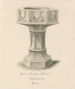 Czcionka w Tutbury Priory Church: rysunek w sepii autorstwa John Buckler