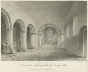 Wnętrze kościoła Armitage: rysunek w sepii, 6 VII 1844 autorstwa John Buckler