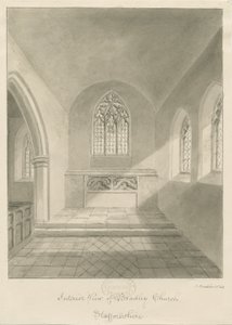 Wnętrze kościoła Bradley: rysunek w sepii, 1842 autorstwa John Buckler