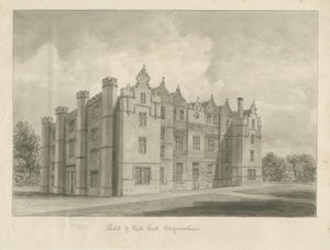 Keele Hall: rysunek w sepii autorstwa John Buckler
