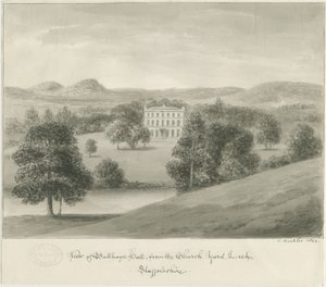Por - Ball Haye Hall: rysunek w sepii, 1844 autorstwa John Buckler