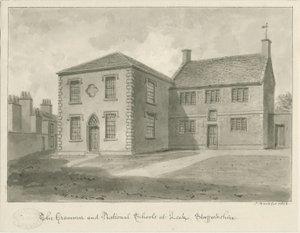 Leek Town - Gimnazjum: rysunek w sepii, 1844 autorstwa John Buckler