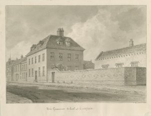 Lichfield - Grammar School: rysunek w sepii autorstwa John Buckler