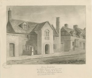 Lichfield - Szpital dla Kobiet: rysunek w sepii autorstwa John Buckler