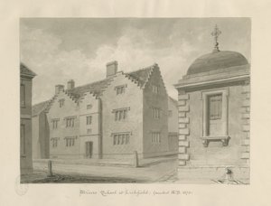 Lichfield - Szkoła nieletnich: rysunek w sepii autorstwa John Buckler