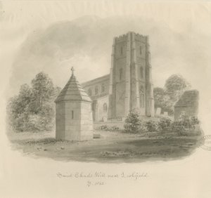 Lichfield - Studnia św. Czadu: rysunek w sepii autorstwa John Buckler