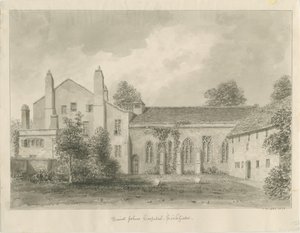 Lichfield - Szpital i Kaplica św. Jana: rysunek w sepii autorstwa John Buckler