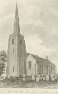 Lichfield - Kościół św. Michała: rysunek w sepii autorstwa John Buckler