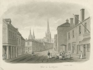 Lichfield - Widok ulicy: rysunek w sepii, 1843 autorstwa John Buckler