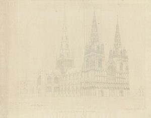 Katedra w Lichfield - North West Widok: akwaforta, 1807 autorstwa John Buckler