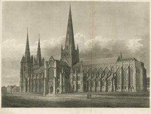 Katedra w Lichfield - widok na południowy wschód: rycina akwatinty i [?XIX wiek]