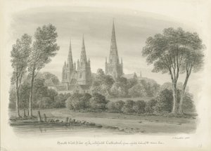 Katedra w Lichfield - południowy zachód Widok: rysunek w sepii autorstwa John Buckler