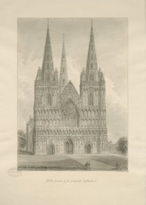 Katedra w Lichfield - front zachodni: rysunek w sepii, 1806 r. autorstwa John Buckler