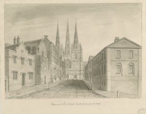 Katedra w Lichfield: rysunek w sepii autorstwa John Buckler