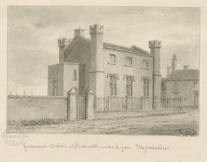 Newcastle-under-Lyme - Gimnazjum: rysunek w sepii, 1840 autorstwa John Buckler