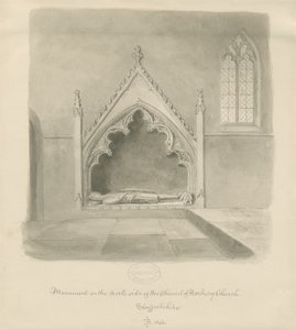 Kościół Norbury – Pomnik Ralpha le Botelera: rysunek w odcieniu sepii, 1843 autorstwa John Buckler