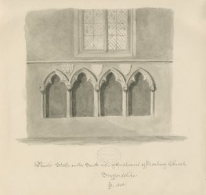 Norbury Church - Priests” – stragany: rysunek rozmyty w sepii, 1843 autorstwa John Buckler