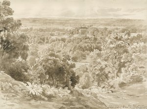 Patshull House and Park: rysunek w sepii autorstwa John Buckler