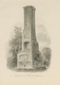 Pillaton Hall - kominek kuchenny: sepia rysunek (winietowany), bd [1841] (rysunek) autorstwa John Buckler