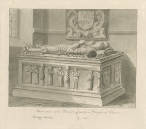 Kościół Seighford - Grób Williama i Miłosierdzia Bowyera: rysunek w odcieniu sepii, 1842 autorstwa John Buckler