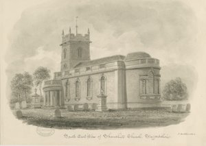 Kościół Shareshill: rysunek w sepii, 1843 autorstwa John Buckler