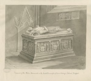 Stafford - Aston Monument w kościele Mariackim: rysunek w sepii autorstwa John Buckler