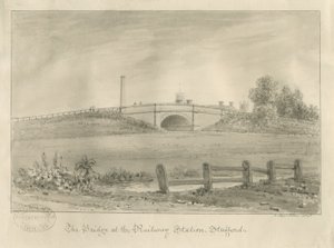 Stafford - Most na dworcu kolejowym: rysunek w sepii, 1841 autorstwa John Buckler