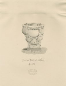 Stafford - Czcionka w kościele Mariackim: rysunek w sepii, 1826 r. autorstwa John Buckler