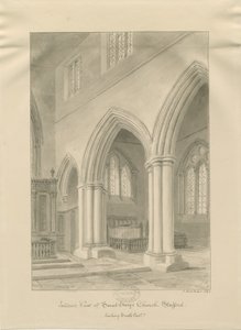 Stafford - Wnętrze kościoła Mariackiego: rysunek w sepii, 1841 r. autorstwa John Buckler