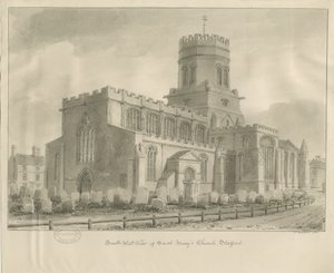 Stafford - Kościół Mariacki: rysunek w sepii, 1841 r. autorstwa John Buckler