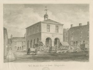 Stoke-upon-Trent - Market House: rysunek w sepii autorstwa John Buckler