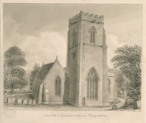 Kościół Tettenhall: rysunek w odcieniu sepii, 1837 autorstwa John Buckler