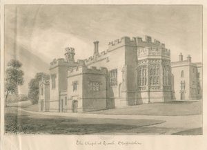 Tixall - Kaplica w Tixall Hall: rysunek rozmyty w sepii, 1841 autorstwa John Buckler
