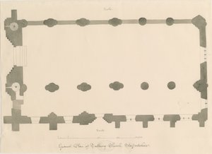 Tutbury Priory Church - Plan: rysunek ołówkiem i sepią, nd [?1812] (rysunek) autorstwa John Buckler