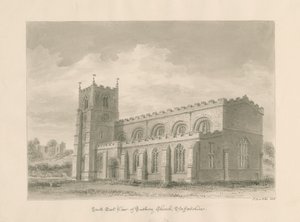 Tutbury Priory Church: rysunek w sepii, 1812 autorstwa John Buckler