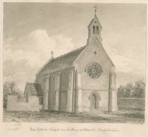 Miasto Uttoxeter - Nowa kaplica katolicka: rysunek w sepii autorstwa John Buckler