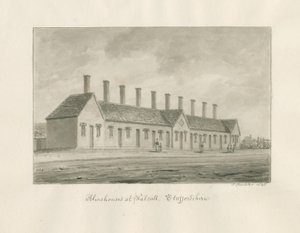 Walsall - Almshouses: rysunek w sepii autorstwa John Buckler