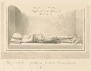 Weston-under-Lizard Church - Wizerunek Sir Hamo de Westona: rysunek rozmyty w sepii, 1842 autorstwa John Buckler