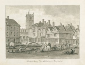 Wolverhampton - Rynek: rysunek w sepii autorstwa John Buckler