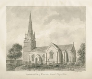 Kościół Wombourne: rysunek w sepii, 1845 autorstwa John Buckler