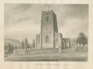 Worcestershire - Clent Church: rysunek w sepii autorstwa John Buckler