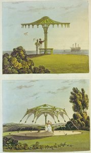 Dwa ozdobne zadaszone krzesła ogrodowe z „Repozytorium Sztuki”, Ackermann, 1822