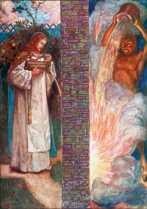 Chrystus i diabeł (kolorowa litografia) autorstwa John Byam Liston Shaw