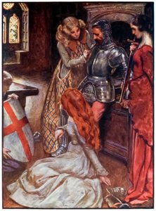 Chrześcijanin uzbrojony z The Pielgrzymki Postęp z tego świata, do tego, co ma nadejść autorstwa Johna Bunyana (1628-1688) Ilustracja Byama Shawa (1872-1919), Christian w zbrojowni w Pałacu Piękne b autorstwa John Byam Liston Shaw